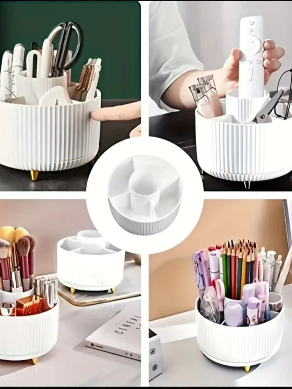 Black Cosmetic Brush & Lipstick Organizer with Gold Feet